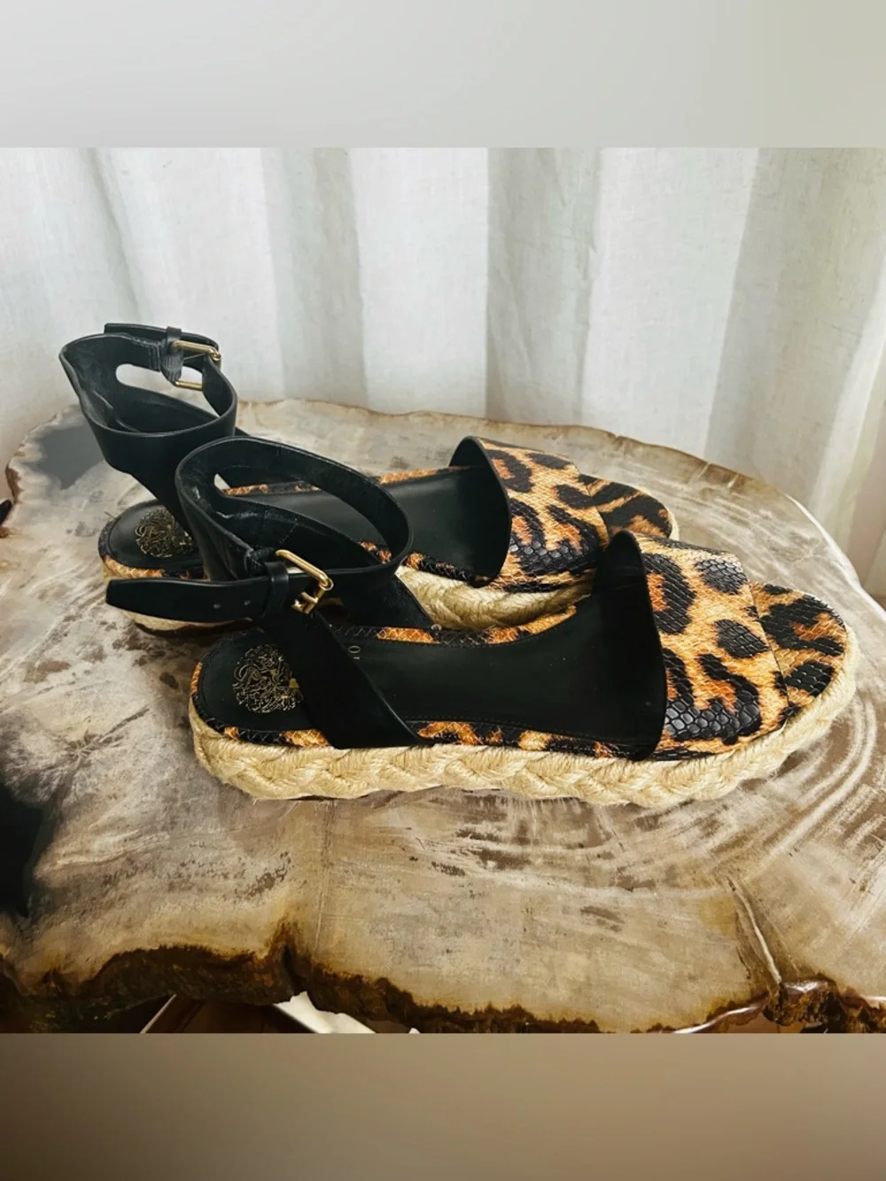 Vince Camuto Leopard Espadrille Sandals in Black and Brown
